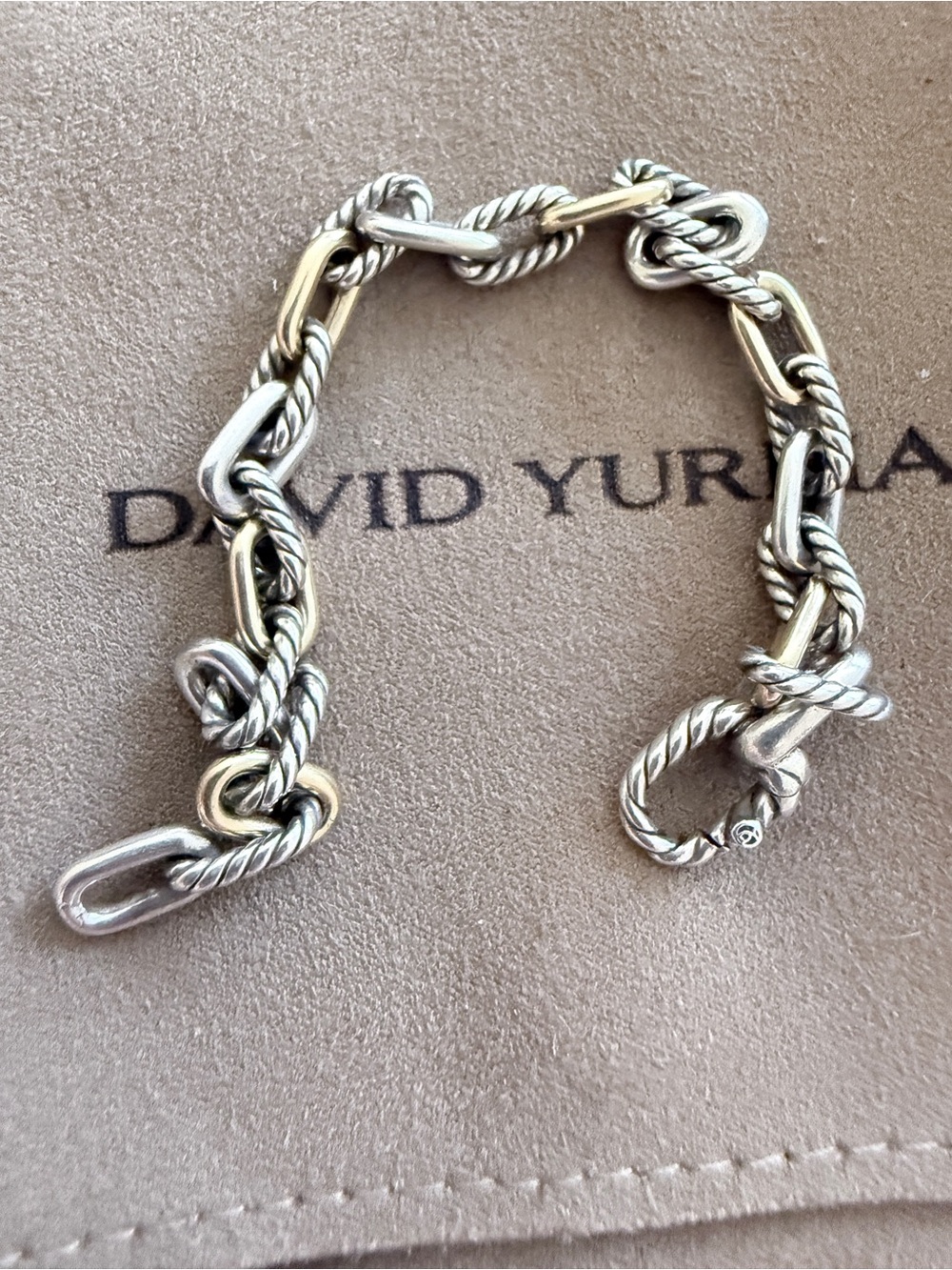 David Yurman Two-Tone Twisted Rope Link Bracelet Silver real Gold 4 small wrist